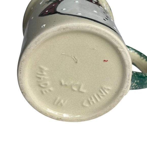 Montgomery Ward Snowman Ceramic Mug Festive Green Handle Winter Design - Picture 7 of 7